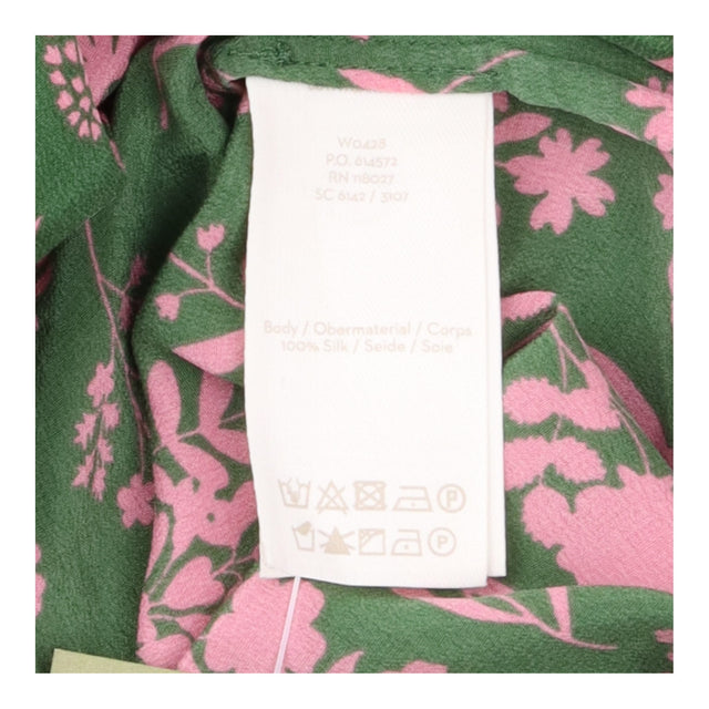 Blouse Green Pink Floral Silk High Neck