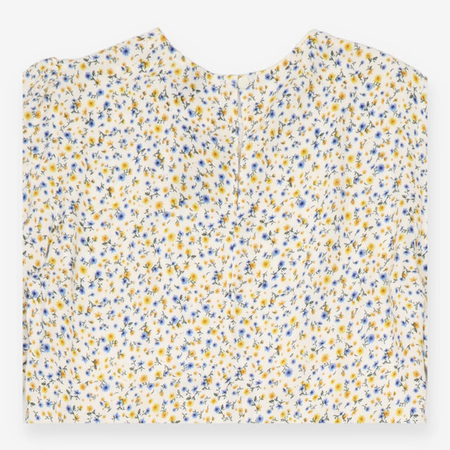Midi Dress Cream Yellow Blue Ditsy Floral Tiered S