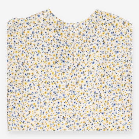 Midi Dress Cream Yellow Blue Ditsy Floral Tiered S