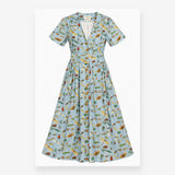 Dress Insect Print Blue Viscose Midi V-Neck Short 