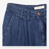 Trousers Wide Leg Pleated Denim Dark Blue