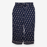  Navy Blue Ikat Geometric Print Wide Leg Tr