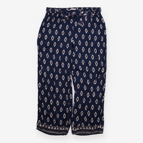  Navy Blue Ikat Geometric Print Wide Leg Tr