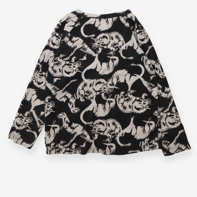 T-shirt long sleeve black with white dinosaurs