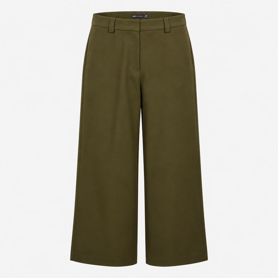 Dark Khaki Wide Leg Tailored Trousers SHORT