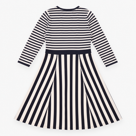 Dress Navy Blue Cream Stripe Knitted Scoop Neck