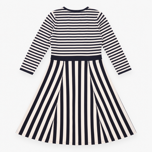 Dress Navy Blue Cream Stripe Knitted Scoop Neck