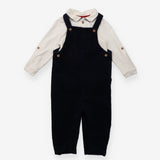 Dungaree Navy Velour with Cream Bodysuit and Brown