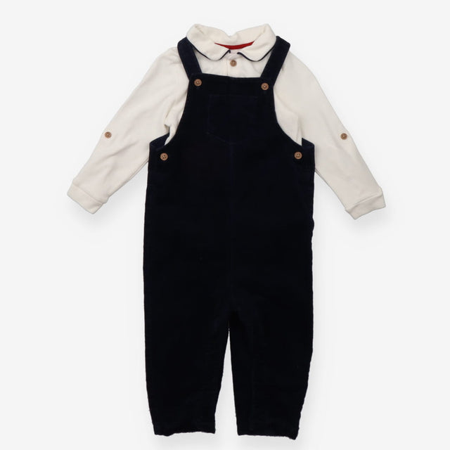 Dungaree Navy Velour with Cream Bodysuit and Brown