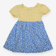 Dress jersey yellow and white striped blue daisy