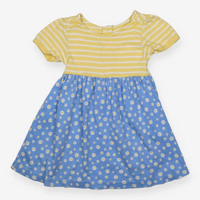 Dress jersey yellow and white striped blue daisy