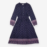 Maxi Dress Navy Ditsy Floral Print Shirred Waist