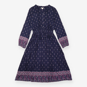 Maxi Dress Navy Ditsy Floral Print Shirred Waist