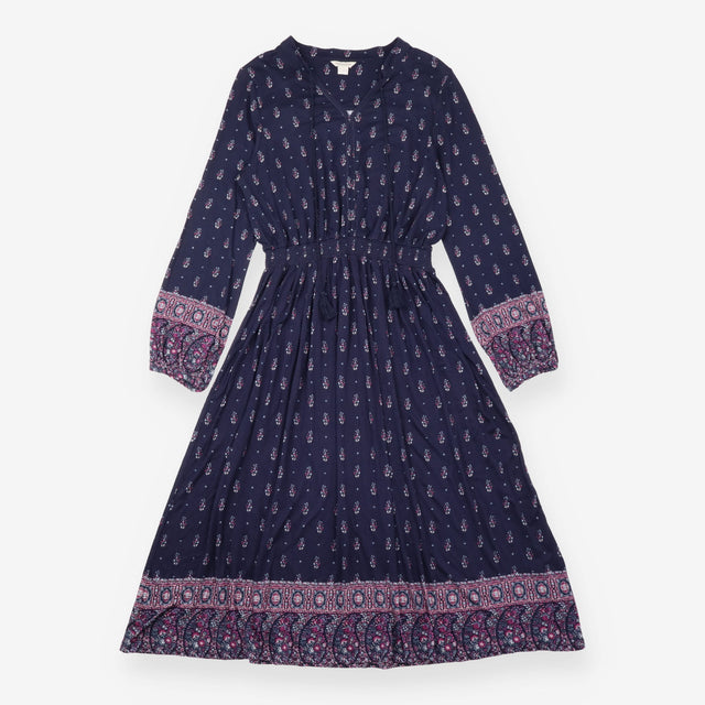 Maxi Dress Navy Ditsy Floral Print Shirred Waist
