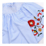 Off The Shoulder Embroidered Bardot Top Blue White
