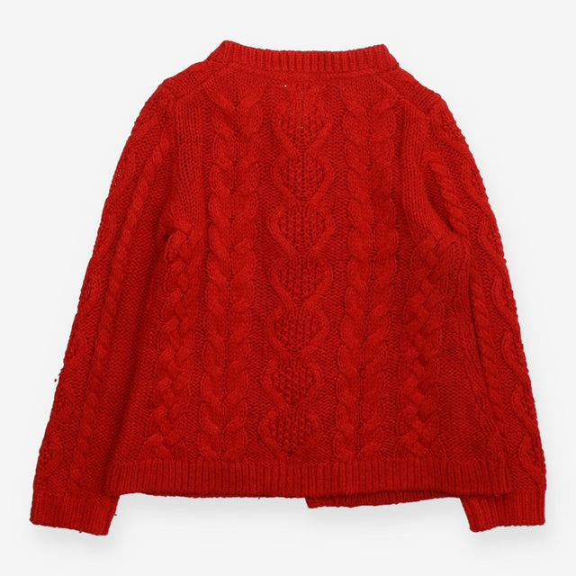 Cardigan Cable Knit Red with Brown Buttons
