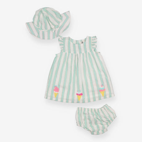 Dress bloomers hat green and white stripe with ice