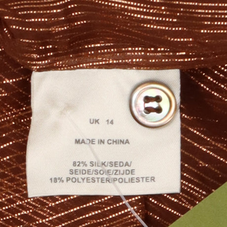 Bronze Metallic Sheer Silk Blend Tie Neck Pleated 