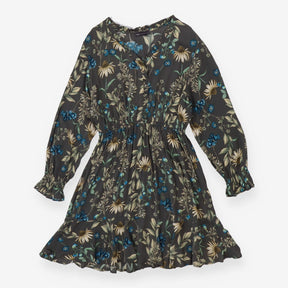 Dress Grey with blue and green florals long sleeve