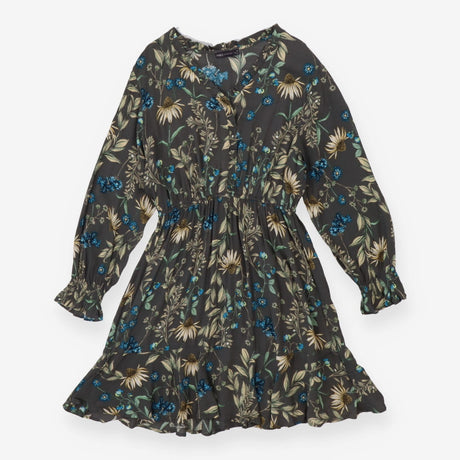 Dress Grey with blue and green florals long sleeve