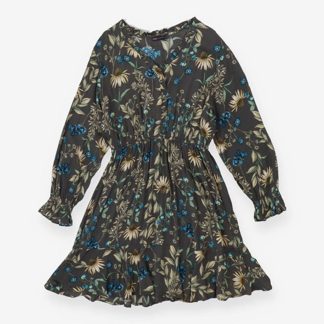 Dress Grey with blue and green florals long sleeve