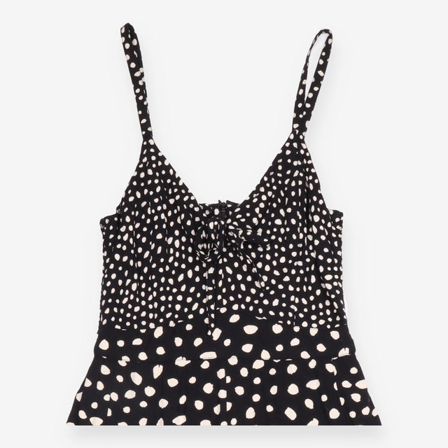 Jumpsuit Black White Polka Dot Cami Strappy Wide L