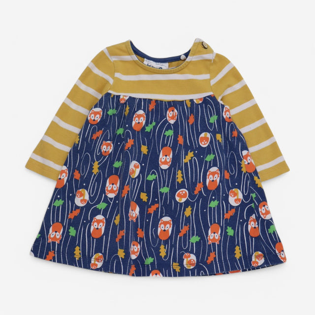 Jersey LS Dress Yellow Stripe with Tree trunk and 