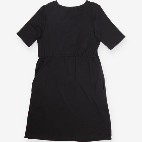 Black Short Sleeve Nursing Zip Midi Dress Tie Wais