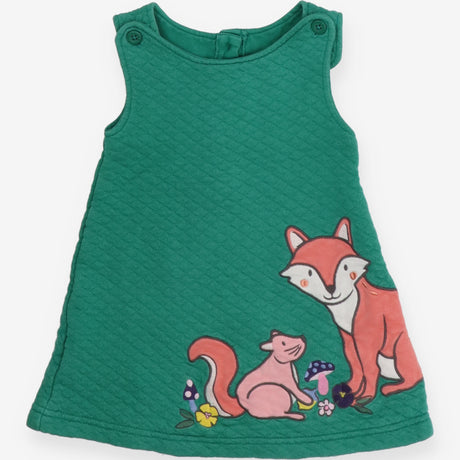 Dress Quilted Green with Fox and Squirrel 