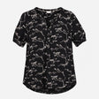 Black Cream Bird and Branch Print Short Sleeve Hen