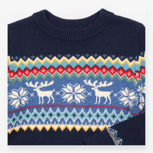 Knit Sweater Navy Festive with Reindeers