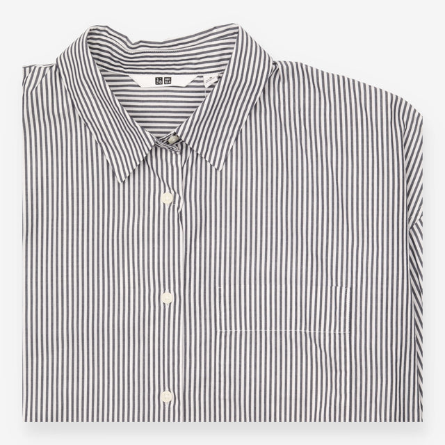 Shirt Navy White Stripe Long Sleeve Relaxed Fit