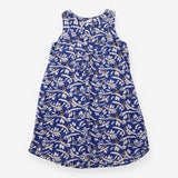 Blue Botanical Print Sleeveless Midi Dress