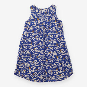 Blue Botanical Print Sleeveless Midi Dress