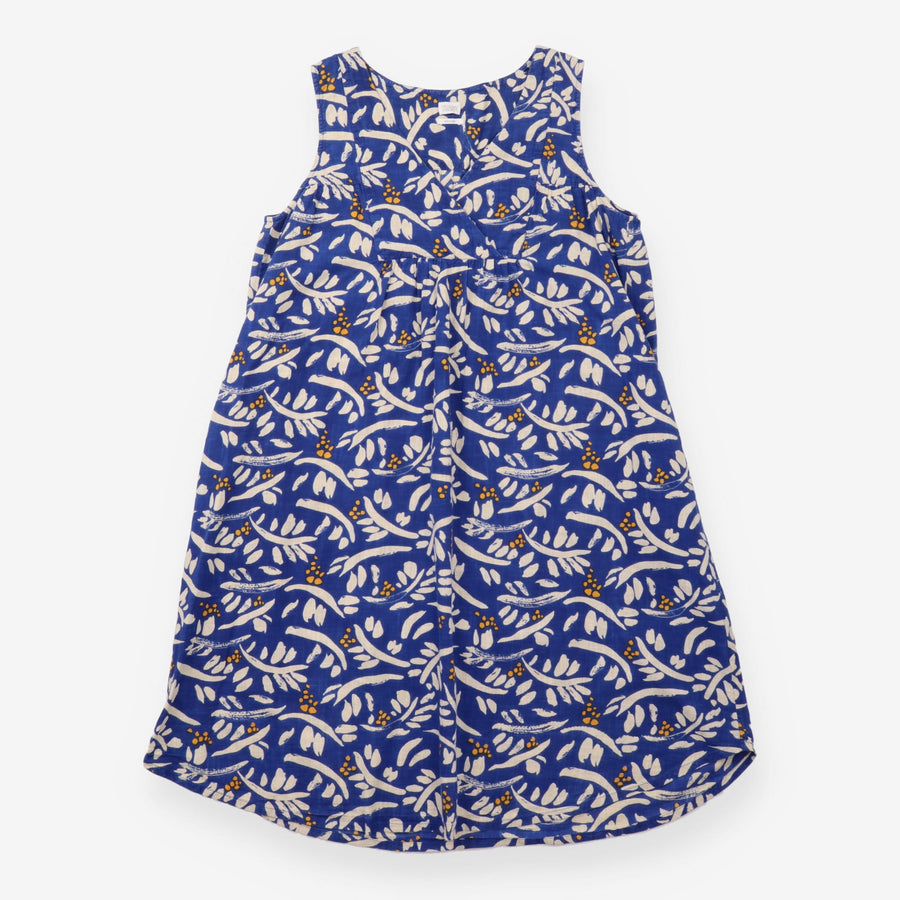 Blue Botanical Print Sleeveless Midi Dress