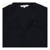 Navy Blue Crepe Stretch Lined V-Neck Short Sleeve 
