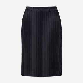 Skirt Navy Blue White Pinstripe Column Midi Tailor