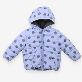 Puffer Coat Lilac Spots Grey Fleece Lining