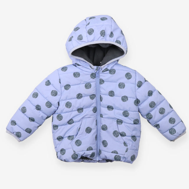 Puffer Coat Lilac Spots Grey Fleece Lining