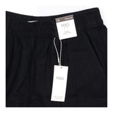 Black Linen Rich Wide Leg Cropped Trousers