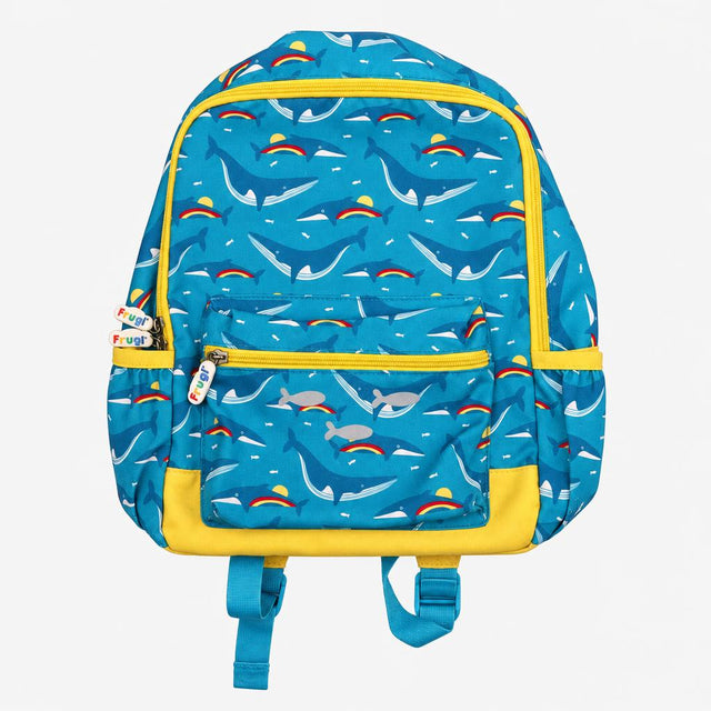 Backpack blue and yellow whales 