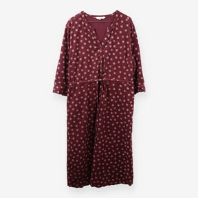 Burgundy Spot Corduroy Midi Dress Button Front