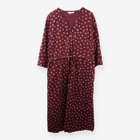 Burgundy Spot Corduroy Midi Dress Button Front