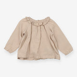 Blouse button through frill collar stone