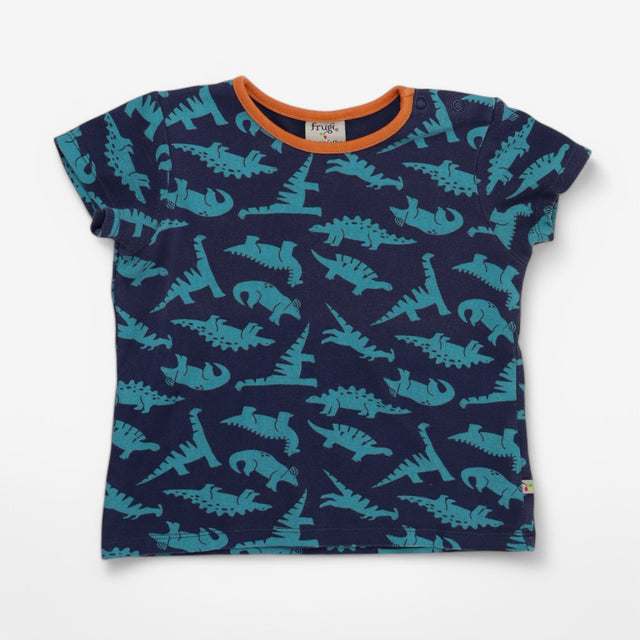 Tee blue dino with orange trim