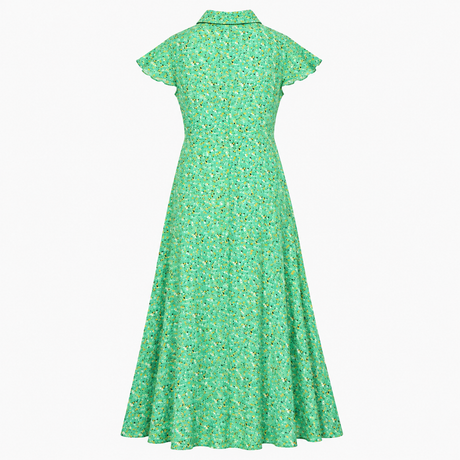 Green Printed Maxi Shirt Dress Short Sleeve