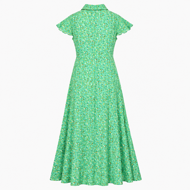 Green Printed Maxi Shirt Dress Short Sleeve