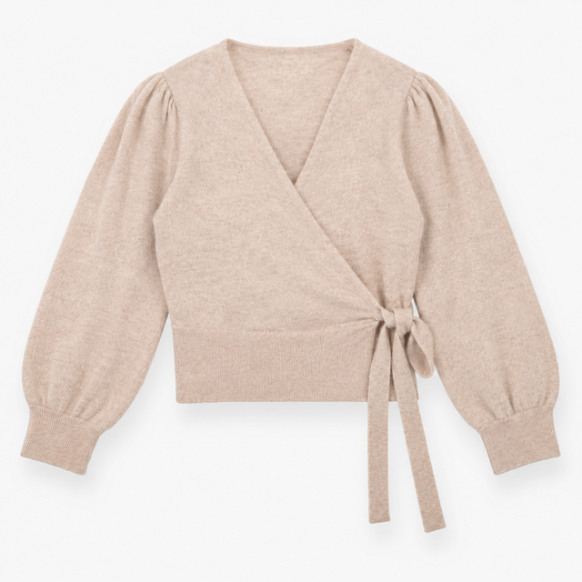 Cardigan Beige Taupe Wrap Front Tie Waist Long Sle