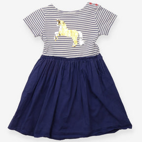 Dress Navy Stripe Gold Unicorn Sequin