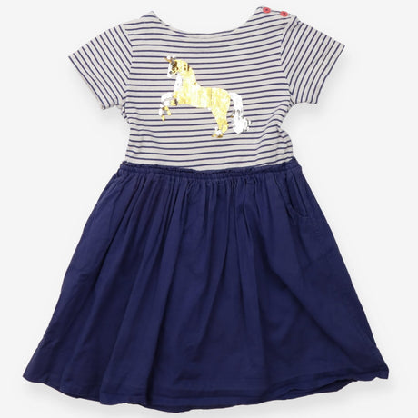 Dress Navy Stripe Gold Unicorn Sequin